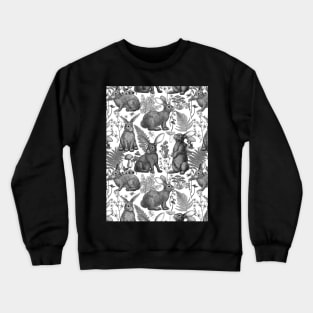 Rabbits and woodland flora, monochrome Crewneck Sweatshirt